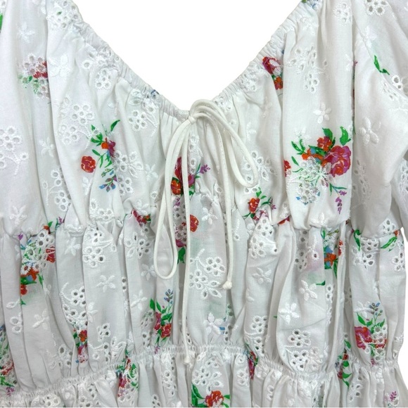 For Love & Lemons - Women’s ‘Tarte’ Eyelet Smocked Mini Dress - White, Small - Picture 4 of 16